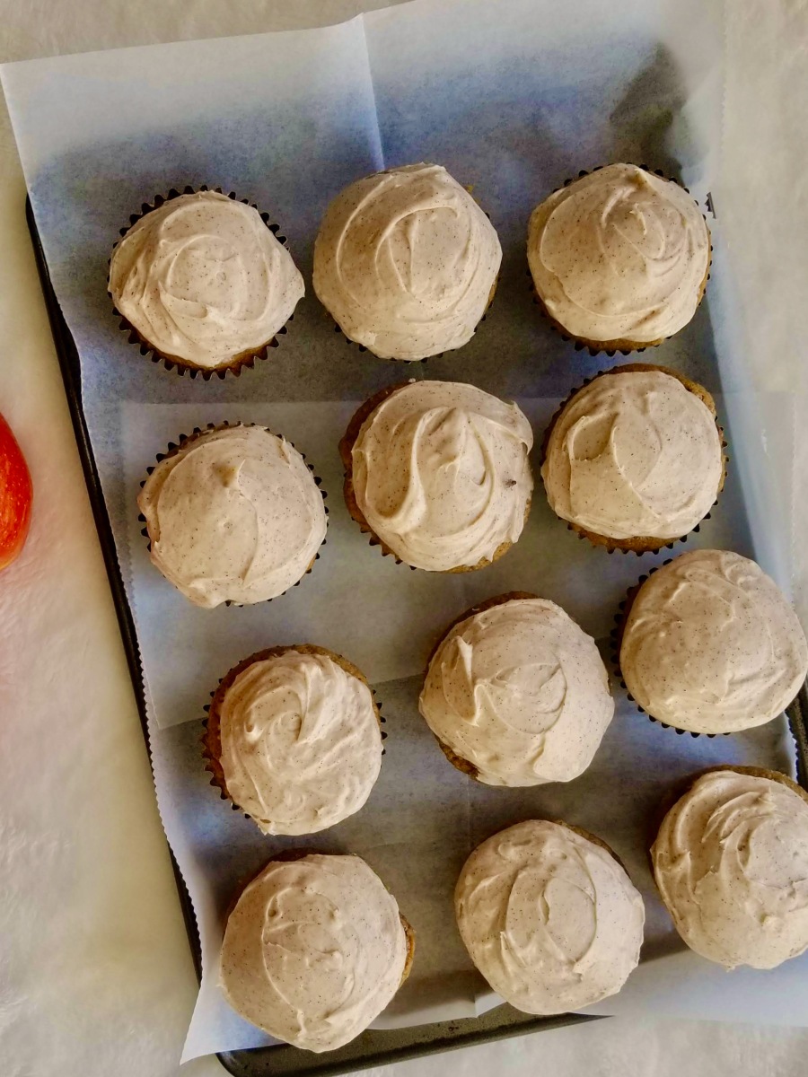 Chai-spiced Applesauce cupcakes with cream cheese frosting
